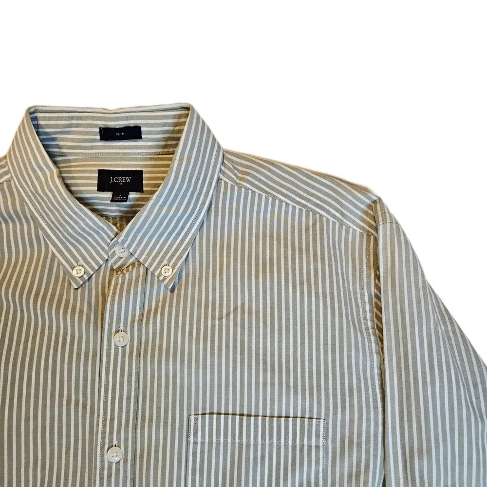 J. Crew Size Large Slim Fit Gray-Green Striped‎ Button-Up Shirt